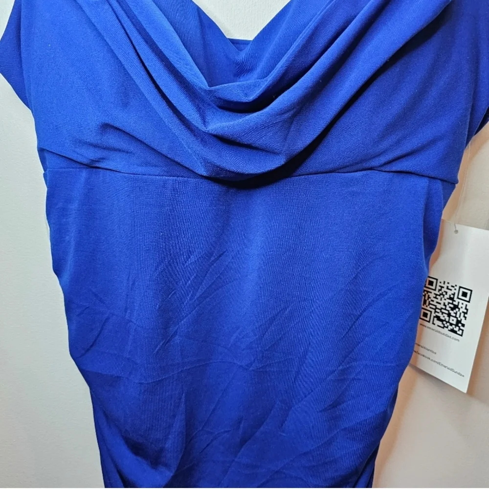 Emerald Sundae Royal Blue Ruched Cowl Neck Mini Dress L NWT